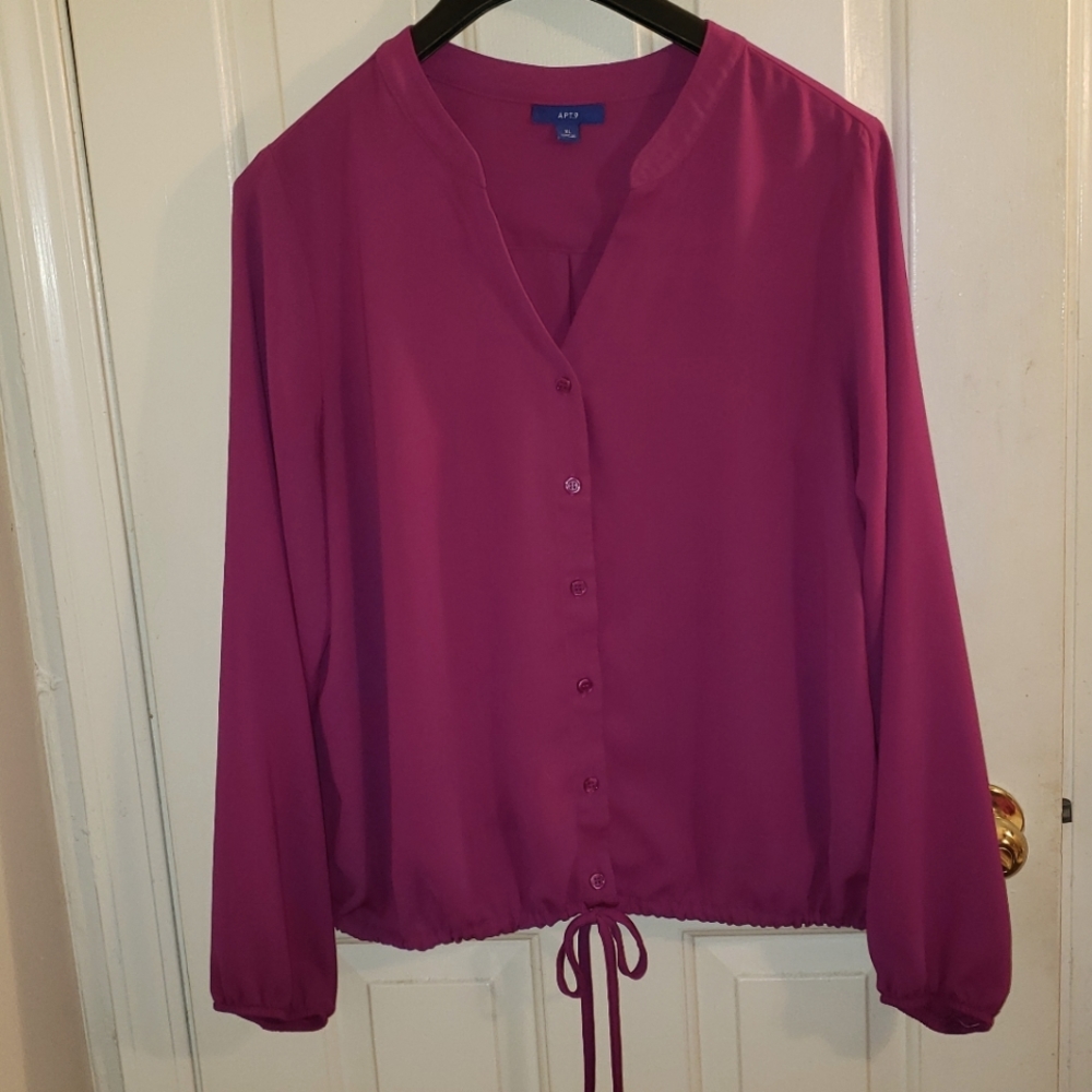 Apt. 9 Magenta Button-Front Drawstring Hem Blouse